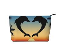 Dos Delfines Saltando Formando un corazón.,Neceser de Pana, Neceser de Maquillaje portátil, Neceser de Viaje