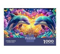 Dos Delfines se enfrentan al Atardecer Puzzle De 1000 Piezas delfín juguetón Cartón Reciclado Premium, Desafiante 52x38cm/1000pcs