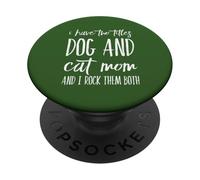 Dos Divertidos títulos: Dog and Cat Mom Rock Them Both Pet Owner PopSockets PopGrip Adhesivo