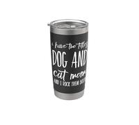 Dos divertidos títulos: Dog and Cat Mom Rock Them Both Pet Owner Vaso térmico de acero inoxidable de doble pared