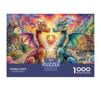 Dos Dragones con corazón 1000 Piezas Puzzle Arte romántico Puzzle para Adultos, Cartón Grueso - Adolecentes 12-18, Entrena La Lógica, Amantes De Puzzles 52x38cm/1000pcs
