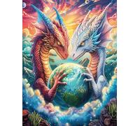 Dos dragones con la Tierra en el bosque mágico Rompecabezas 500 Piezas Cartón Resistente Para Mayores Cuento de hadas animal mágico Actividad Para La Mente Desconectar Rutina Garantía Satisfacción 500
