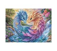 Dos Dragones en el paraíso de la Cascada Puzzles 500 Piezas Estera Portátil 3D Rompecabezas Familiar para Adultos Aliviar Estrés Decoración Hogar Moderno Creativo 500 PCS