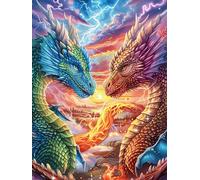 Dos Dragones en un Bosque mágico Rompecabezas 1000 Piezas Cartón para Adultos Sueño Mágico de Ciencia Ficción Estimulación Cognitiva Mejora Coordinación Ojo-Mano Actividad Compartir Familia 1000 PCS