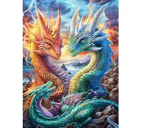 Dos Dragones Entre Llamas Coloridas Puzzle 300 Piezas Estera Portátil Antideslizante Rompecabezas Familiar para Hombres Y Mujeres Aliviar Estrés Decoración Hogar 300 PCS