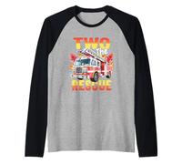 Dos el camión de Bomberos de Rescate 2do cumpleaños Bombero Motor Camiseta Manga Raglan
