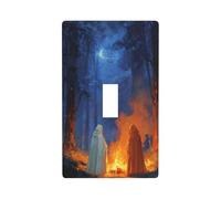 Dos fantasmas de pie alrededor de una fogata, cubierta decorativa para interruptor de luz, 1 banda, placa de pared para cocina, granja, dormitorio, baño, decoración artística