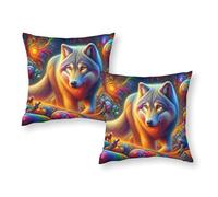 Dos Fundas de Almohada con diseño de Lobos de fantasía, Resistentes a Las Arrugas y a Las Manchas, para Cabello y Piel, 45 x 45 cm