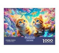 Dos Gatitos de Jengibre en una Rama Entre Flores y Mariposas Puzzle De 1000 Piezas Lindo Gato Mascota Perfecto Regalo para Niños, Niñas, Hombres Y Mujeres 52x38cm/1000pcs