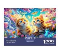 Dos Gatitos de Jengibre en una Rama Entre Flores y Mariposas Puzzle De 1000 Piezas Lindo Gato Mascota Ideal para Hombres, Mujeres, Ancianos Y Mayores 70x50cm/1000pcs