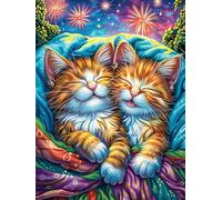 Dos gatitos durmiendo la siesta en una manta de punto Puzzle 1000 Piezas Cartón Resistente Para Parejas Vida silvestre y mascotas Noches De Cita Para Relajarse Para Fiestas Navideñas Regalo De Anivers