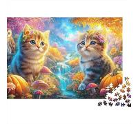 Dos Gatitos en Sombreros de Punto se sientan en un Bosque mágico de otoño Puzzle De 1000 Piezas Gato Lindo Juego Educativo Clásico para El Tiempo De Puzzles En Familia 70x50cm/1000pcs