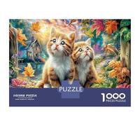 Dos gatitos entre hojas otoñales 1000 Piezas Paquete De Puzzle Arte de mascotas Puzzle Cartón Extra Grueso - Favorito De Coleccionistas, Relajación, Regalo Genial Para Viajes O Fiestas 70x50cm/1000pcs
