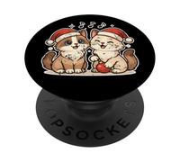 Dos Gatos de Papá Noel con Adorno PopSockets PopGrip Adhesivo