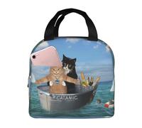 Dos Gatos Valientes Bolsa Comida Impermeable Bolsa Almuerzo Aislante Bolsas De Almuerzo Para Trabajo Escuela Picnic 22X20X13Cm