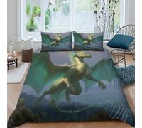 Dos Gigantes Juego De Cama Winged Pearlescent Green Dragón Impresión En 3D,para Funda Nórdica con Cremallera,Fundas De Almohada Suave Transpirable para Niñas Y Niños Double（200x200cm）