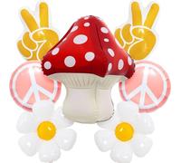 Dos globos de hongos para decoración de fiesta, 7 unidades, globos retro hippie bohemio 4D con signo de la paz, margarita y mano de paz para decoración de fondo de fotos de cumpleaños