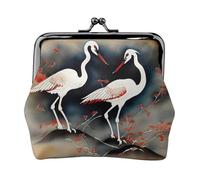Dos grullas japonesas volando pintura tradicional impresa microfibra piel sintética cartera Kiss Lock Mini bolsa para lápiz labial llave cambio organización