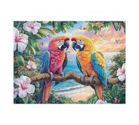 Dos guacamayos en una Rama en la Playa Tropical Puzzles 500 Piezas Desafío Nivel Difícil Rompecabezas para Adultos Aliviar Estrés Decoración Hogar DIY Moderno Portátil 500 PCS