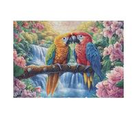 Dos guacamayos Frente a la Cascada con Flores Puzzle 300 Piezas Cochetón Resistente Rompecabezas Familiar para Toda La Familia Juguete Educativo 3D Maquetas Construir 300 PCS