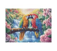 Dos guacamayos Frente a la Cascada con Flores Puzzle 500 Piezas Obra De Arte Familiar Rompecabezas 3D para Hombres Y Mujeres Juguete Educativo Desafío Intelectual 500 PCS