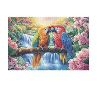 Dos guacamayos Frente a la Cascada con Flores Puzzles 1000 Piezas Obra De Arte Decorativa Rompecabezas Familiar para Adultos DIY Creativo Aliviar Estrés Portátil 1000 PCS
