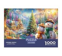 Dos Hombres de Nieve, decoración Festiva, Fondo de Cuento de Hadas nevado Puzzle De 1000 Piezas Estilo Navideño Cartón Reciclado Premium, Regalo para Todas Las Edades 52x38cm/1000pcs