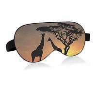 Dos jirafas sobre el amanecer Wild Tree Eye Masks Cover Blocks Light Sleep Mask Shade Cover Blindfold Relaxing Eyeshade Cover con correa ajustable para la cabeza para hombres, mujeres y niños