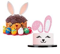 Dos juegos de decoración para tartas de orejas de conejo de Pascua, decoración para tartas de fiesta temática de conejo de Pascua, suministros de decoración para tartas de Pascua