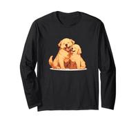 Dos lindos cachorros Golden Retriever Corazones Kawaii Manga Larga