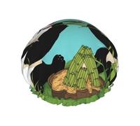 Dos lindos pandas grandes Gorro de ducha de doble capa para mujer, reutilizable, diseño de gran tamaño adecuado para todas las longitudes de cabello, adecuado para niñas, spa y uso en salón de casa.