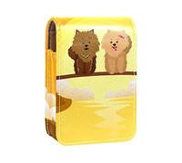 Dos lindos perros Spitz Puppy River Sunset estuche portátil para viajes, mini caja de almacenamiento de lápiz labial con espejo para mujeres y mujeres, bolsa de cosméticos de cuero, Varios colores, 9.5x2x7 cm/3.7x0.8x2.7 in