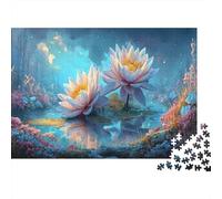 Dos Lirios de Agua Que florecen en el Estanque Iluminado por la Luna Puzzle 1000 Piezas Flor Rompecabezas - Adultos, Desafiante, Regalo, Juego Familiar, Decoración del Hogar 38x26cm/1000pcs