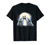Dos lobos aullando a la luna, bosque de pareja de lobos Camiseta