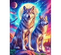 Dos Lobos bajo Luna Llena Puzzle 500 Piezas Juguete Educativo Familiar Fauna Mascotas Rompecabezas 3D para Hombres Y Mujeres Construir Maquetas Desafío Intelectual 500 PCS