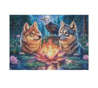 Dos Lobos con un Loto ardiente y un águila Puzzles 300 Piezas Moderno Decorativo Rompecabezas Familiar para Hombres Y Mujeres Aliviar Estrés Maquetas Construir 300 PCS