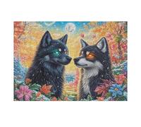 Dos Lobos en Las Flores con Dos Lunas Puzzles 300 Piezas Alivio Estrés Mental Rompecabezas 3D para Toda La Familia Juguete Educativo Desafío Intelectual 300 PCS