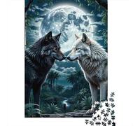 Dos Lobos Noche de Luna Puzzle para Adultos Puzzle de 1000 Piezas Papel Puzzle para Toda la Familia Relajación Decoración Regalo 38x26cm/1000pcs