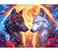 Dos Lobos Rompecabezas 1000 Piezas Cartón para Adultos Y Adolescentes Colorful Fantasy Vida Silvestre para Coleccionistas Decoración Única Hogar Antiestrés Regalo Reyes Magos 1000 PCS/75x50cm