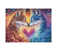 Dos Lobos se acurrucan con un Aura de corazón Puzzles 500 Piezas Obra De Arte Decorativa Rompecabezas Familiar para Adultos DIY Creativo Aliviar Estrés Portátil 500 PCS