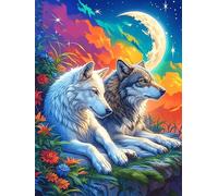 Dos Lobos, uno Claro y uno Oscuro, bajo Las Auroras boreales Puzzle 500 Piezas Cartón Grueso para Coleccionistas Vida Silvestre y Plantas Eventos Team Building para Relajarse Regalo An