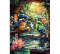 Dos Loros Cerca de un Estanque de lotos Puzzles 500 Piezas Maquetas Educativas Avanzadas Ciencia ficción sueño mágico Desafío Intelectual para Familia DIY Creativo Construir Juguete Educativo 500 PCS