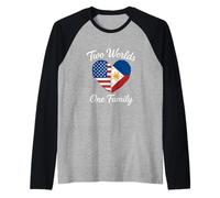Dos Mundos una Familia Herencia Filipina Americana Camiseta Manga Raglan