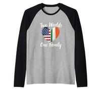 Dos Mundos una Familia Herencia Irlandesa Americana Camiseta Manga Raglan