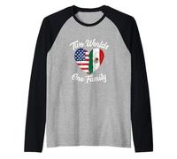 Dos Mundos Una Familia Herencia Mexicano-Americana Camiseta Manga Raglan