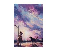 Dos Perros Bajo Un Cielo Azul Violeta Carteles De Pared De Metal Retro Letrero De Estaño Decoración Pared Muestra Placa para Pub Cafetería Cocina