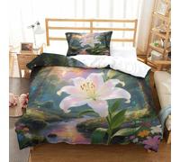 Dos Piezas 3D claveles con Cremallera De Microfibra Planta Ropa De Cama Fundas De 1 Almohada Incluidas Adecuado para Adolescentes Y Adultos Single（135x200cm）