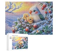 Dos Pollitos en Nido nevado con Bayas Puzzle 300 Piezas para Mayores Momento Tranquilo Estimulación Cognitiva Regalo para Ocio 300 PCS