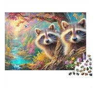 Dos Raccoons escondidos detrás de un árbol Puzzle De 1000 Piezas Cute Raccoon Educativo Y Desafiante, Regalo para Todos 38x26cm/1000pcs