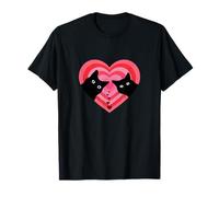 Dos Siluetas de Gato Negro Dentro de una Forma de corazón Rosa Camiseta
